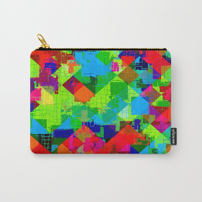 geometric square pixel pattern abstract in green red blue Carry-All Pouch