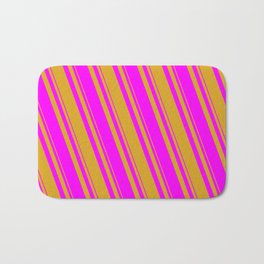 [ Thumbnail: Goldenrod and Fuchsia Colored Lined/Striped Pattern Bath Mat ]