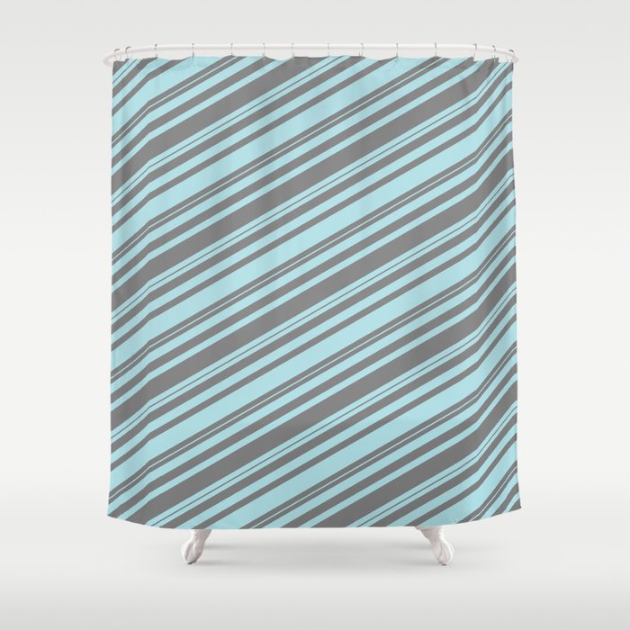 Grey and Powder Blue Colored Lined/Striped Pattern Shower Curtain