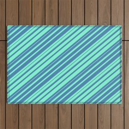 [ Thumbnail: Blue & Aquamarine Colored Striped/Lined Pattern Outdoor Rug ]