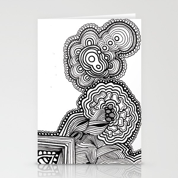 Black and White Flower Brain Stationery Cards