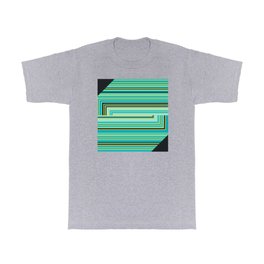  SOFT BLUE AND YELLOW PARALLEL STRIPES TURN IN RIGHT ANGLE, WITH TWO BLACK RIGHT ANGLE TRIANGLES T Shirt | Parallellines, Triangles, Linepattern, Blueparallel, Geometrypattern, Stripedpattern, Parallelgeometry, Graphicdesign, Parallelstrippes 