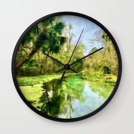 Blue Green Springs and Palm Trees Wall Clock