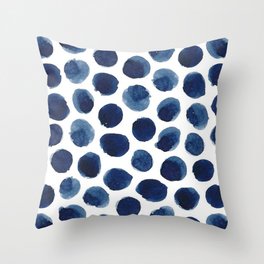 Watercolor Navy Blue Polka Dots Throw Pillow