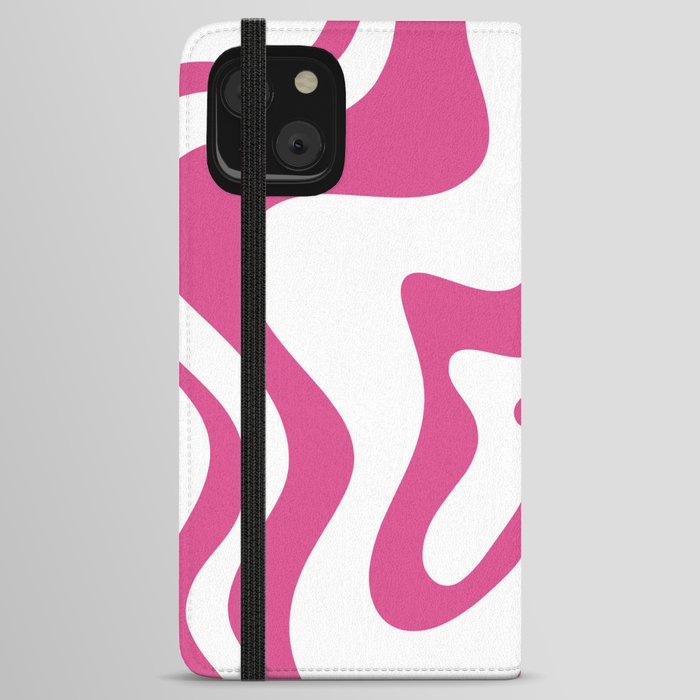 Retro Liquid Swirl Abstract Pattern in Preppy Hot Pink iPhone Wallet Case