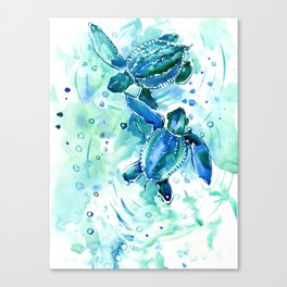 Turquoise Blue Sea Turtles in Ocean Canvas Print