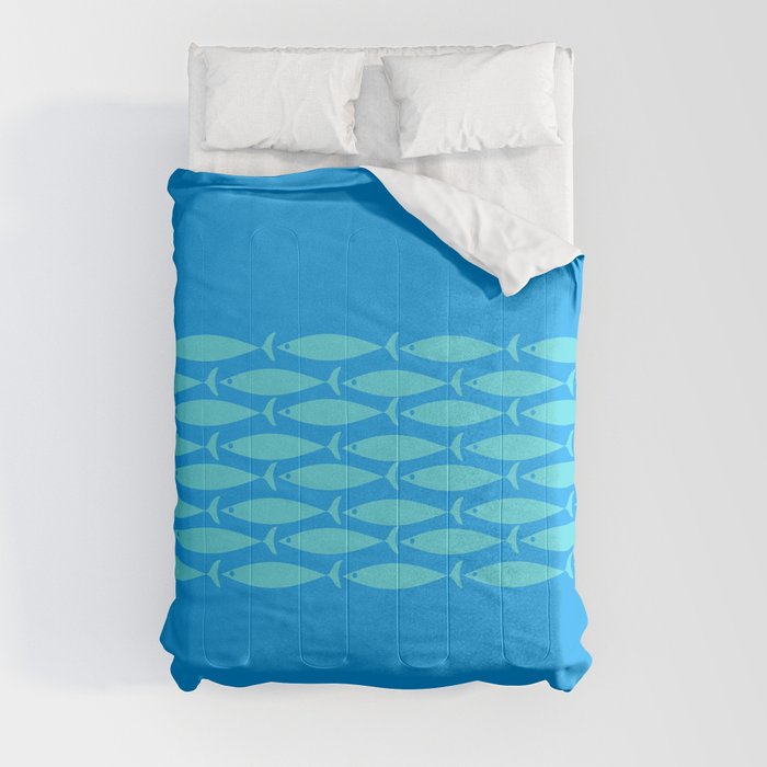 Fish Stripe 8 Blue and Aqua Minimal Mid Century Modern Pattern Comforter