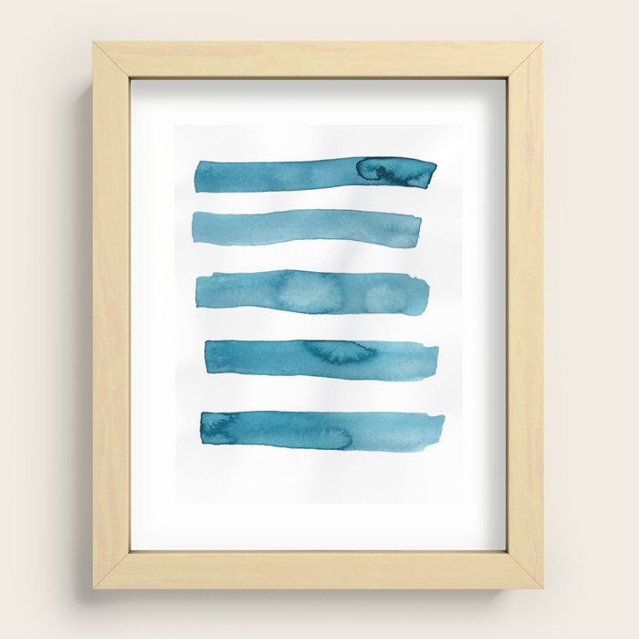 Aqua Stripes Abstract Modern Art Recessed Framed Print