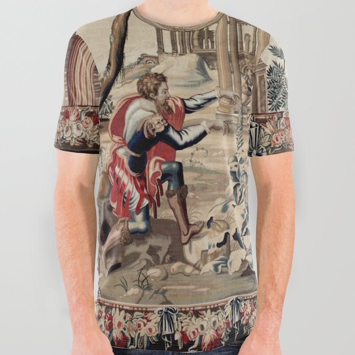 Antique 17th Century 'Mars at the Palace of Vulcan' English Tapestry All Over Graphic Tee