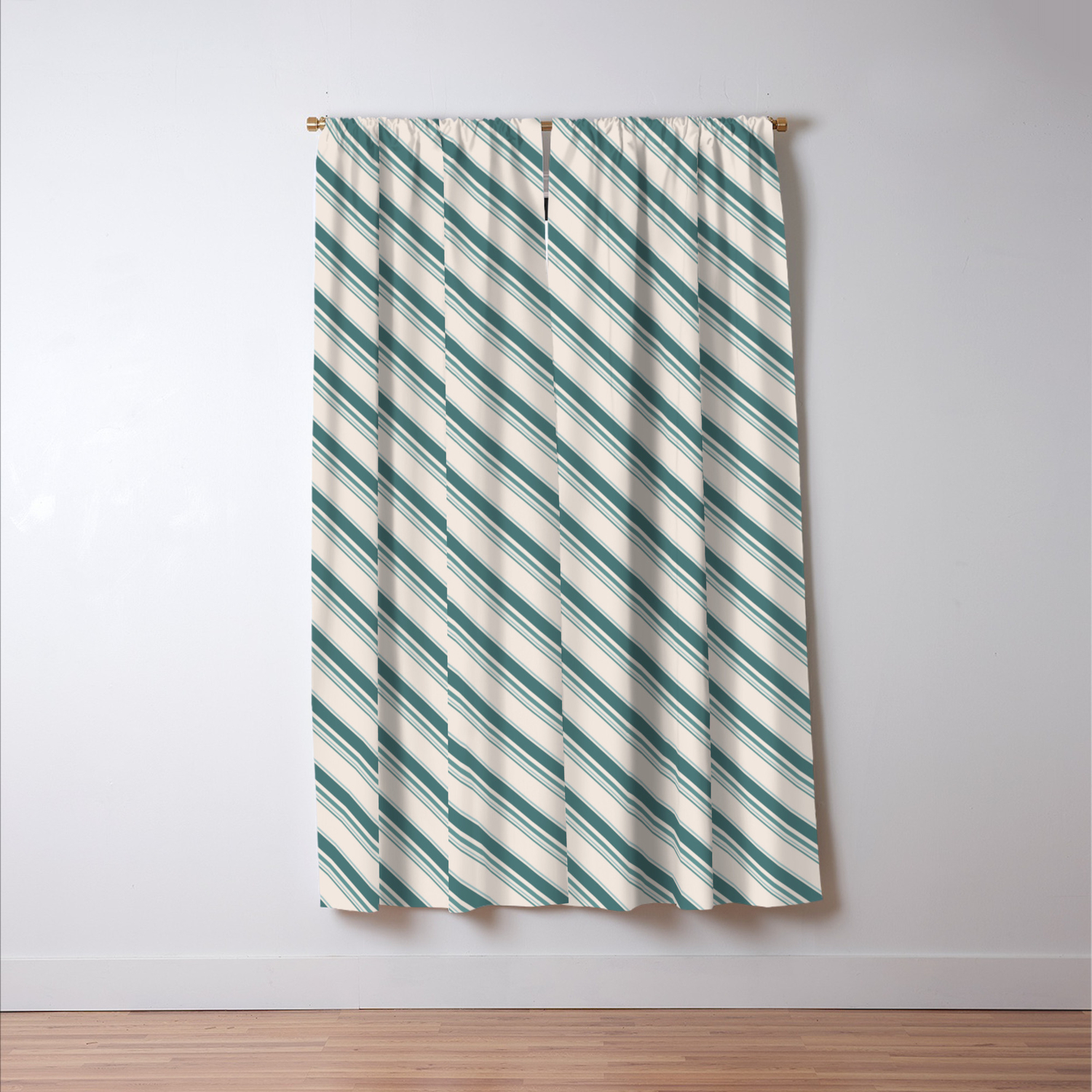 Diagonal Stripes In Teal On Cream Blackout Curtain By