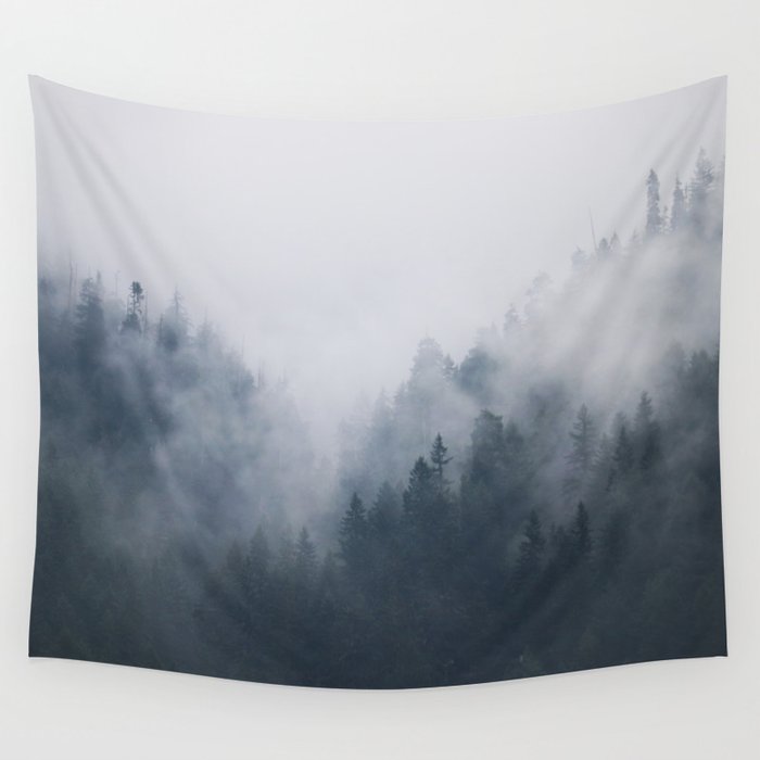 Misty Mountain Trees Wall Tapestry