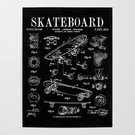 Skater Skateboard Skateboarding Vintage Patent Drawing Print Poster