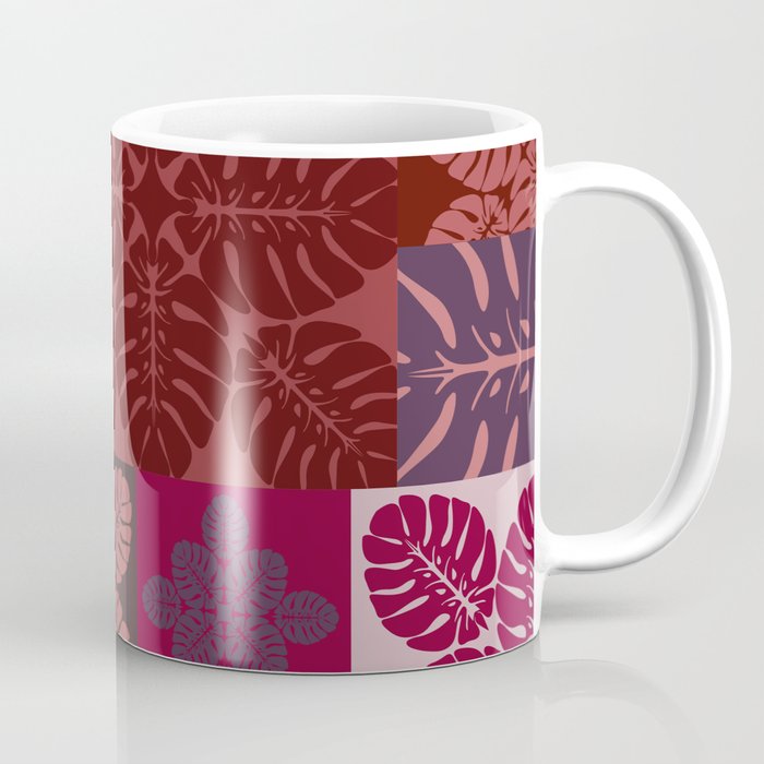 Hawaiian quilt Monstera pattern in maroon Coffee Mug