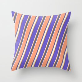 [ Thumbnail: Light Salmon, Dim Grey, Slate Blue, and Beige Colored Lined/Striped Pattern Throw Pillow ]