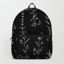 New Black Wildflowers Backpack | Floral, Plants, Spring, Drawing, Digital, Girl, Dark, Pattern, Minimalist, Botanical 
