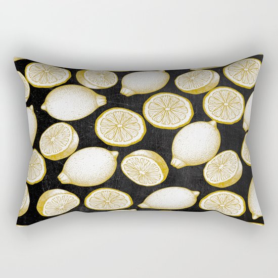 Lemons on black background Rectangular Pillow