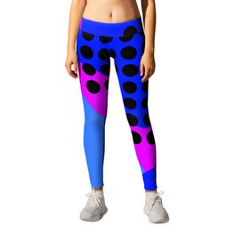 Colorful Abstract Shapes with Black Dots Blue Pink Leggings