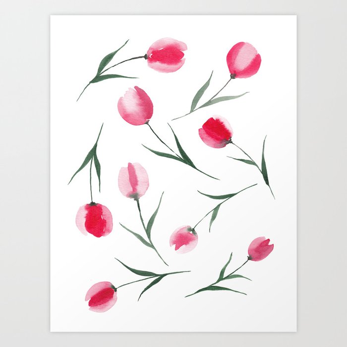 Red Tulips Watercolour Pattern Art Print