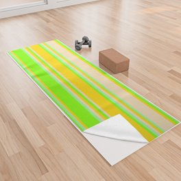 [ Thumbnail: Green, Chartreuse, Yellow & Tan Colored Stripes/Lines Pattern Yoga Towel ]