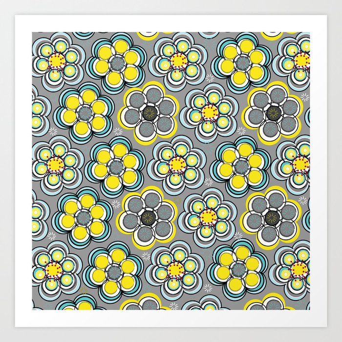 Yellow Circle Flowers Art Print