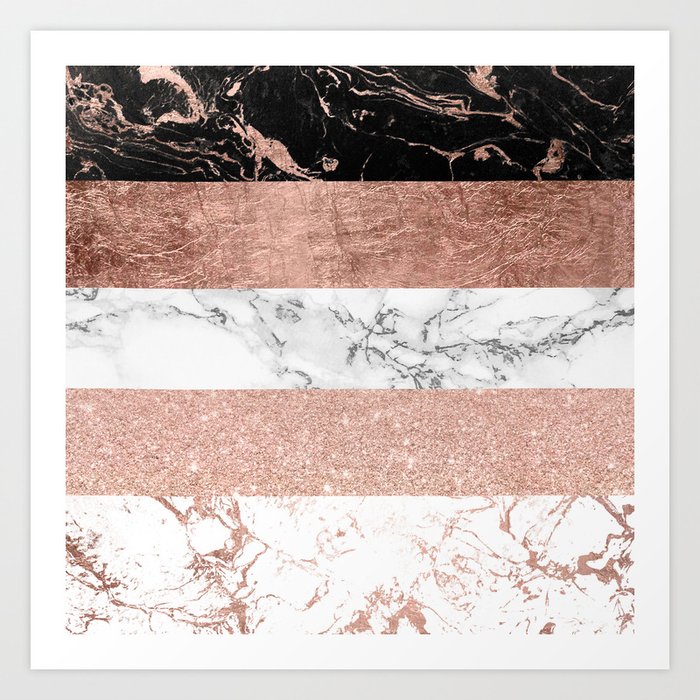 Modern chic color block rose gold marble stripes pattern Art Print by ...