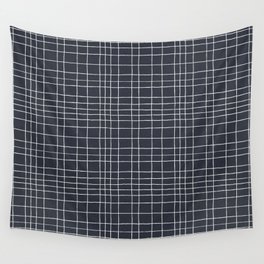 Hand-drawn grid lines white on dark gray Wall Tapestry