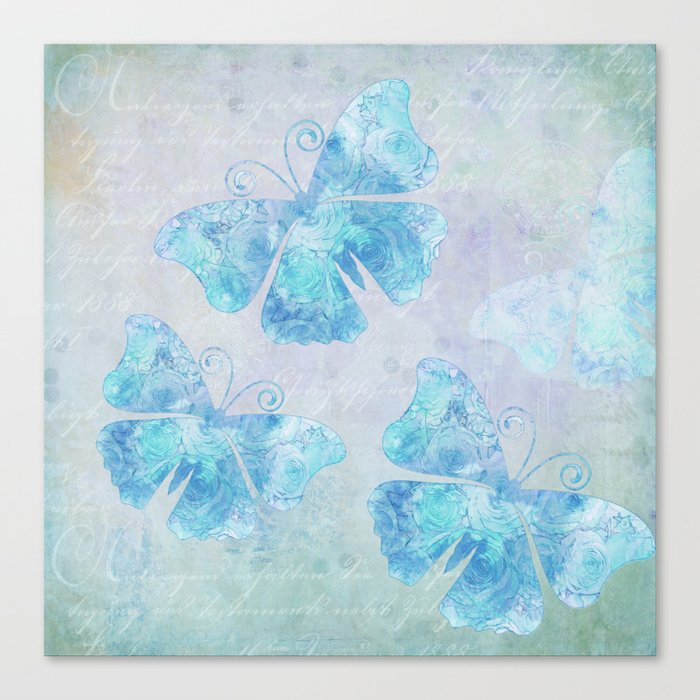 Blue Butterfly Romance Pastel Watercolor Art Canvas Print