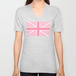 Pink Union Jack/Flag Design V Neck T Shirt
