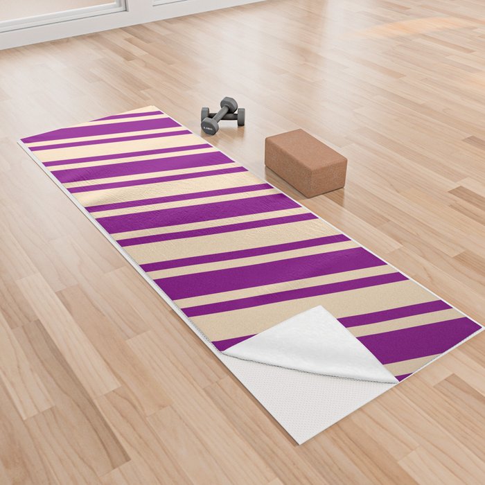 Purple & Bisque Colored Striped/Lined Pattern Yoga Towel