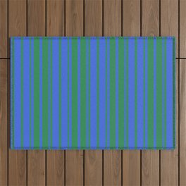 [ Thumbnail: Royal Blue & Sea Green Colored Stripes/Lines Pattern Outdoor Rug ]