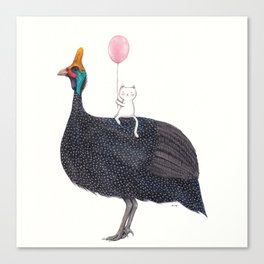 Guinea Fowl and Cat Canvas Print