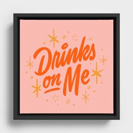 Drinks On Me Framed Canvas | Lettering, Cocktail, Typography, Midcentury, Graphicdesign, Brushscript, Curated, Bar, Drinks 