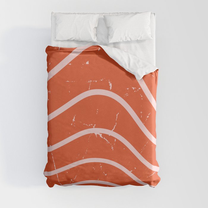 Abstract Retro Wavy lines pattern - Flame and Pale Pink Duvet Cover