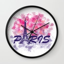 Eiffel tower landmark of France, tourist attraction in Paris watercolor doodle	 Wall Clock