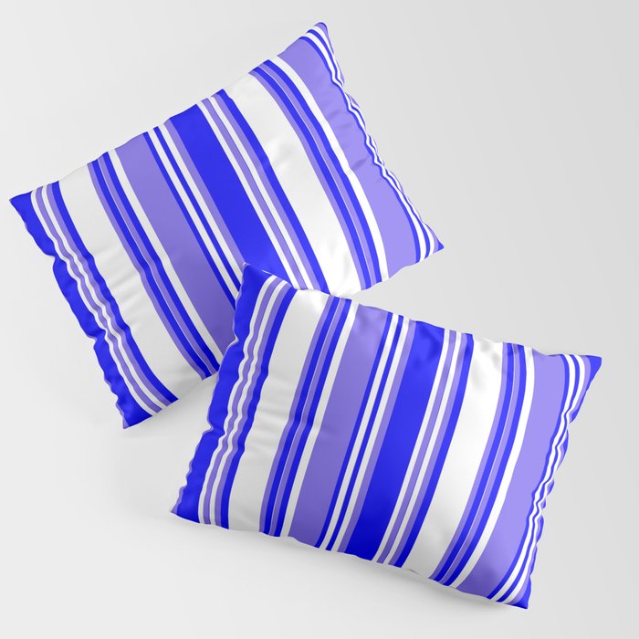 Medium Slate Blue, White, and Blue Colored Lined/Striped Pattern Pillow Sham