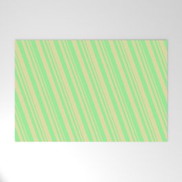 [ Thumbnail: Green and Pale Goldenrod Colored Lines/Stripes Pattern Welcome Mat ]