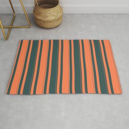 [ Thumbnail: Coral and Dark Slate Gray Colored Striped/Lined Pattern Rug ]