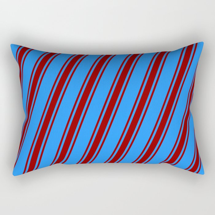 Blue & Dark Red Colored Striped/Lined Pattern Rectangular Pillow