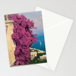 Bougainvillea; Island of Capri, Italy Mediterranean landscape nautical painting by Edward Okun  Stationery Card