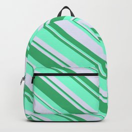 [ Thumbnail: Lavender, Sea Green & Aquamarine Colored Lines Pattern Backpack ]
