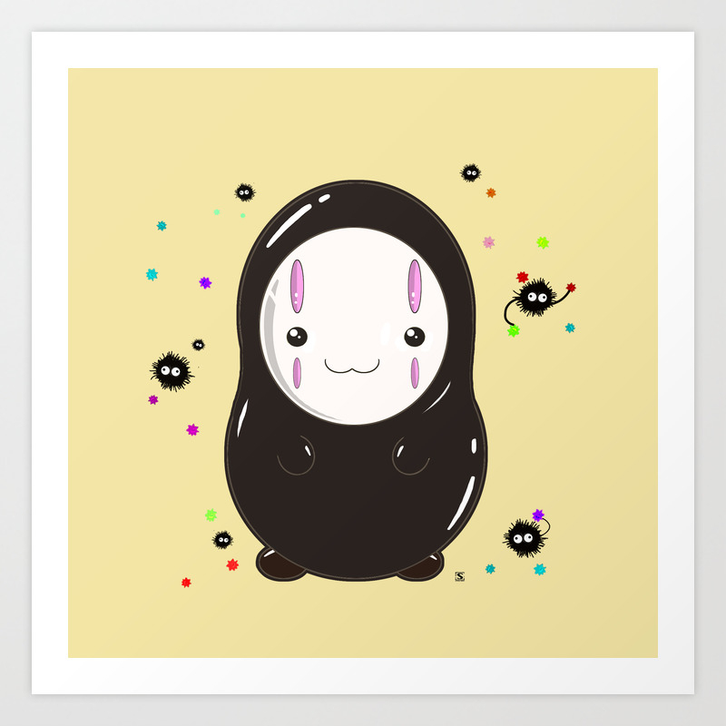 Spirited Away No Face Kawaii With Soot Sprites Art Print By