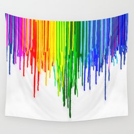 Rainbow Paint Drops on White Wall Tapestry