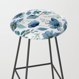 Watercolor blue floral and greenery design Bar Stool