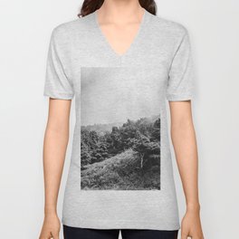 Forest in the Fog | Black and White | Travel Photography V Neck T Shirt