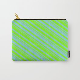 [ Thumbnail: Sky Blue and Chartreuse Colored Pattern of Stripes Carry-All Pouch ]