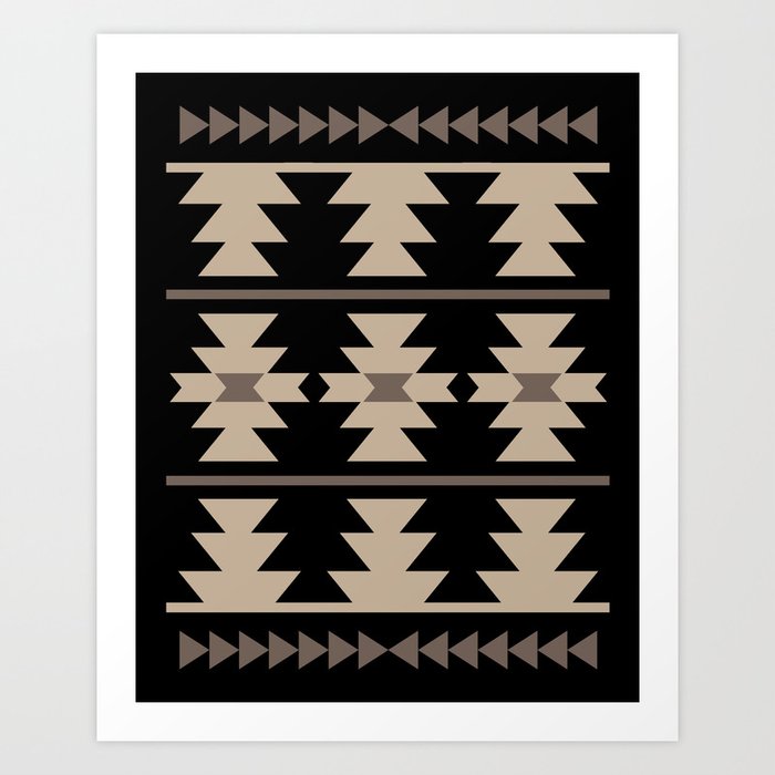 Southwestern Pattern 132 Black and Beige Art Print