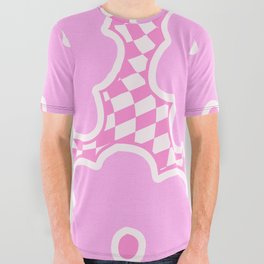 Pastel Lilac Flowers on Swirled Checker All Over Graphic Tee