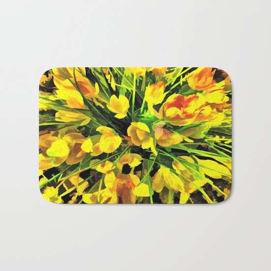Painterly Yellow Crocuses Bath Mat