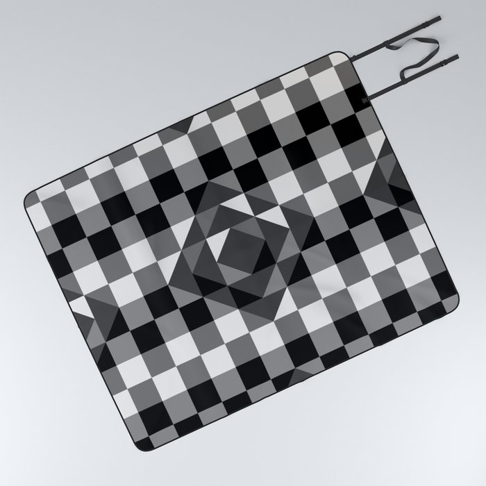 Black and white gingham checked ornament Picnic Blanket