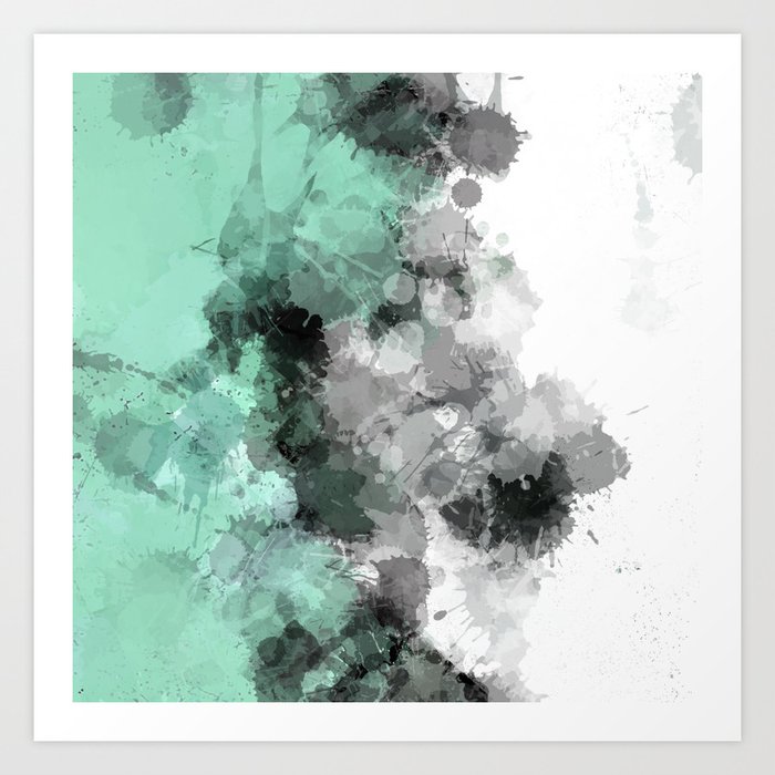 Mint Green Paint Splatter Abstract Art Print By Artaddiction45